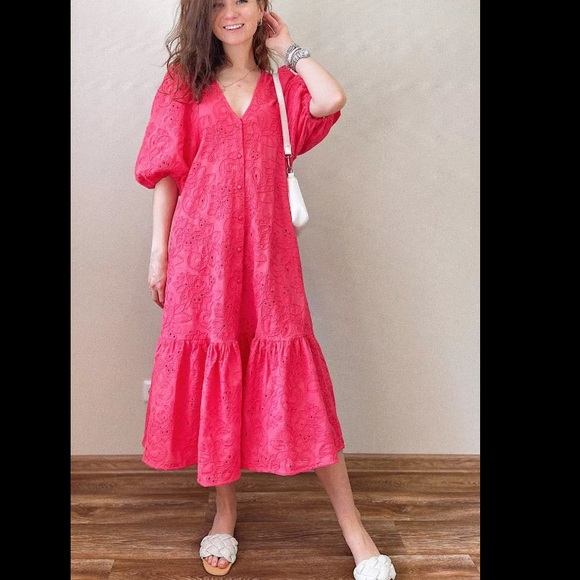 ZARA Openwork embroidered midi dress - Picture 7 of 15